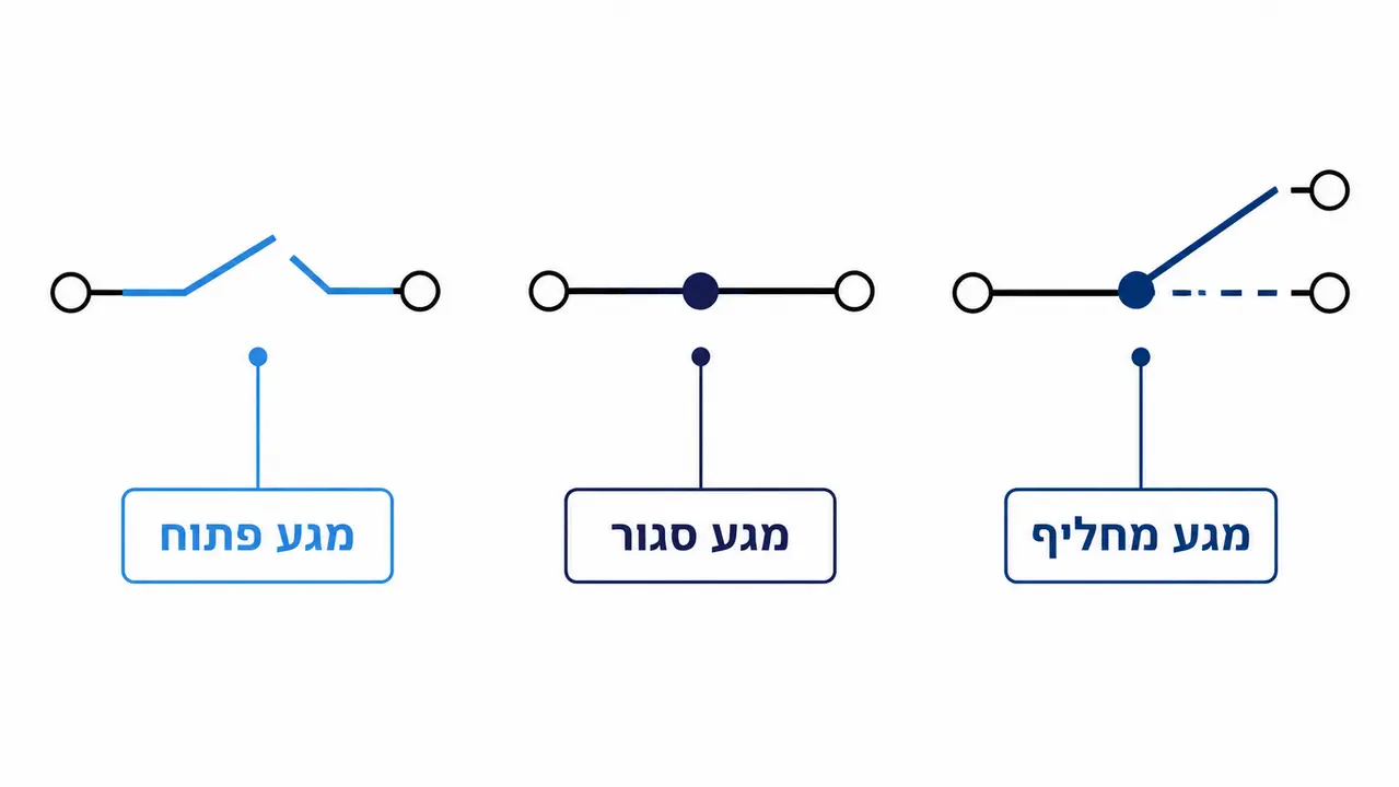 יציאת הממסר - NO, NC ומגע מחליף SPDT